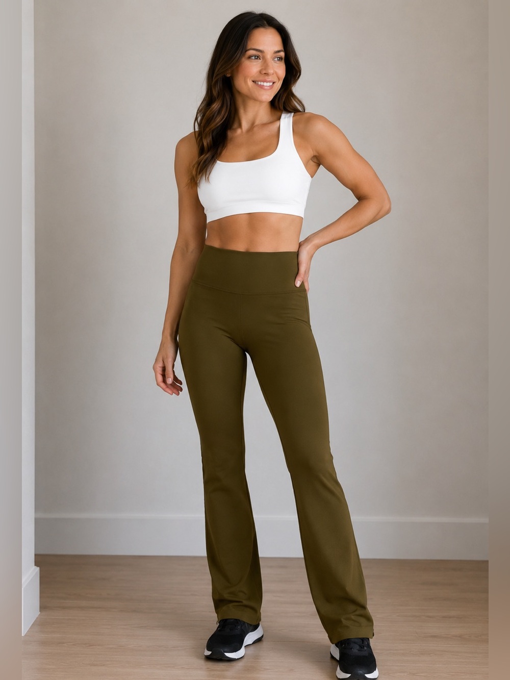 CALIA Essential High Rise Straight Leg Pant Dark Khaki Olive Size L NEW